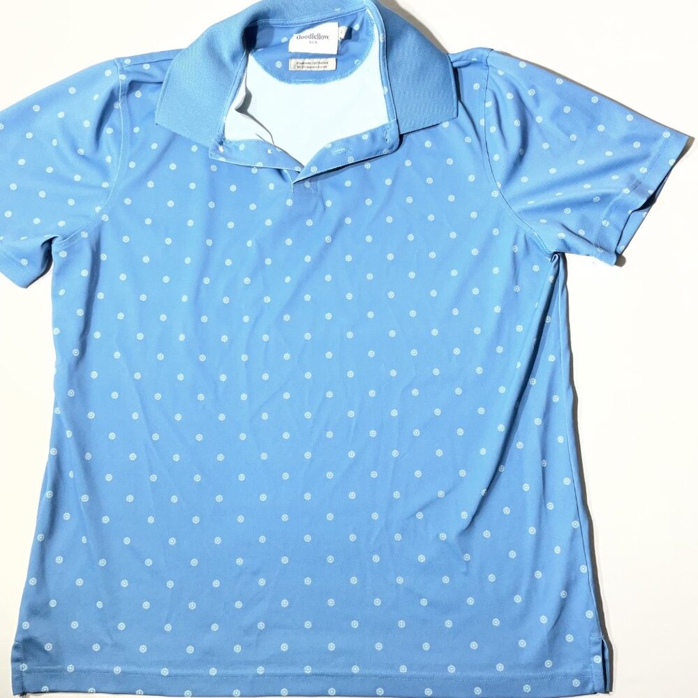 Goodfellow Mens Light Blue Dotted Performance  Golf Polo Shirt Standard Fit size